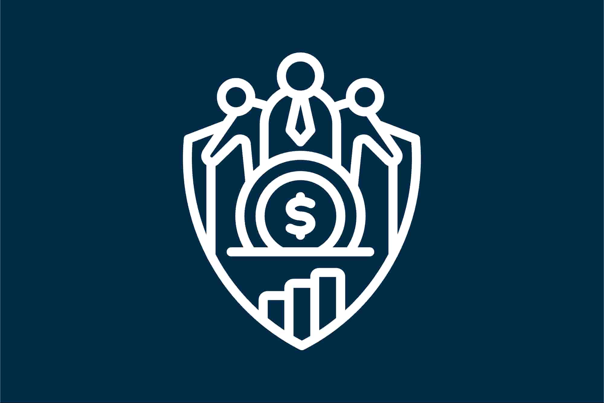 Icono de estrategia financiera para agentes de seguros, mostrando colaboración, crecimiento y ahorro con un símbolo de dólar.