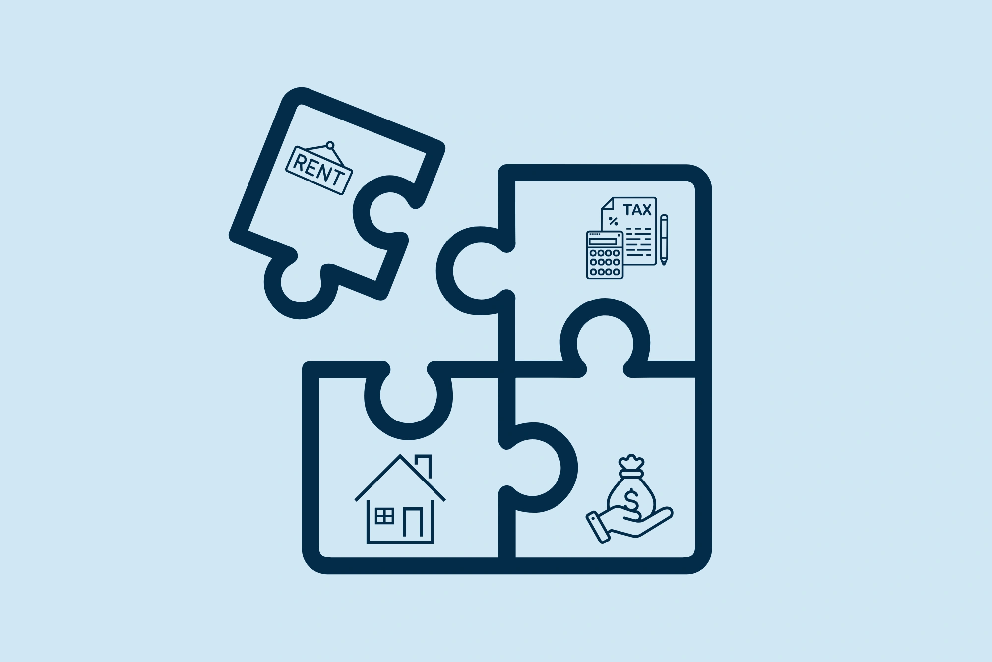 Rompecabezas financiero que representa el uso estratégico de la Augusta Rule para ahorrar impuestos mediante el alquiler de la vivienda a tu negocio de seguros.